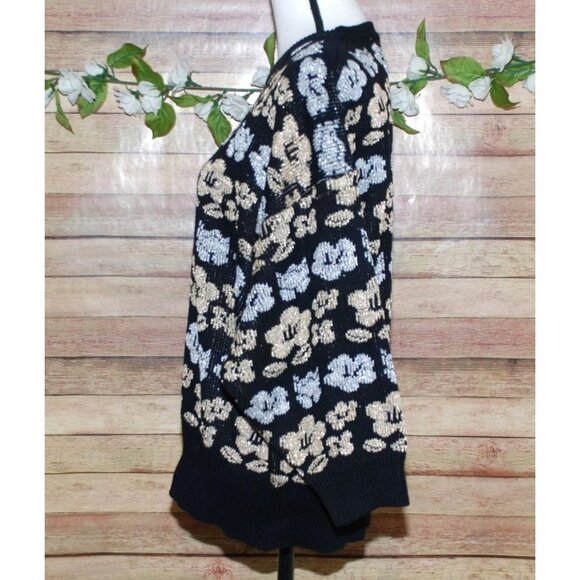 Vintage Extra Touch Black Sweater Womens Size 22W Metallic Floral Retro Pullover - Picture 4 of 8